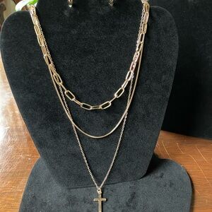 Gold Layered Cross Necklace and Earring set